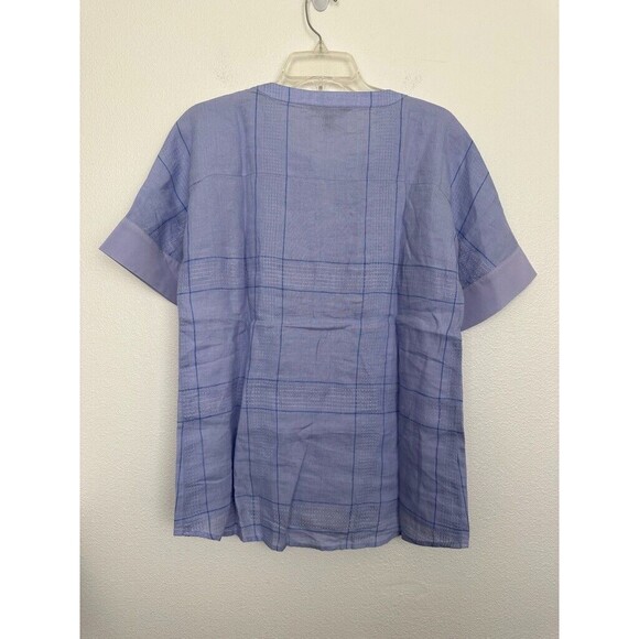 Tommy Bahama Women's Popover Linen Short Sleeve Blouse Blue Grid Size Small NEW - Picture 6 of 7